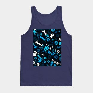 Halloween Pattern Art Design Blue and White Tank Top